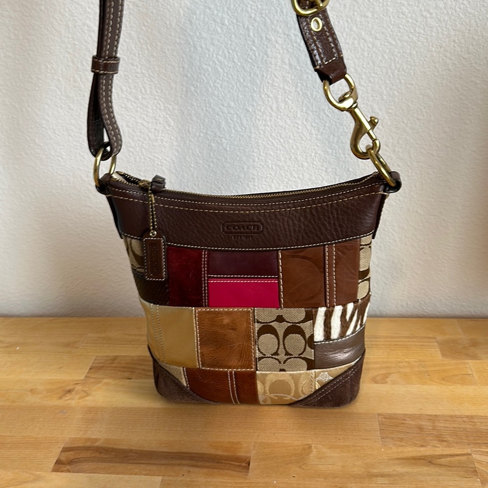 Coach Brown and Pink Patchwork Shoulder Bag